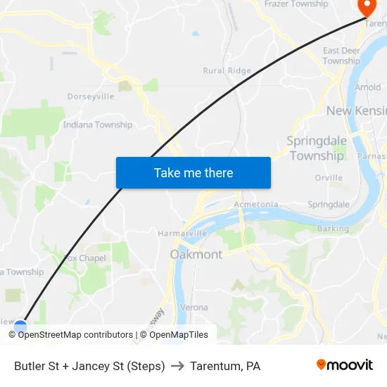 Butler St + Jancey St (Steps) to Tarentum, PA map