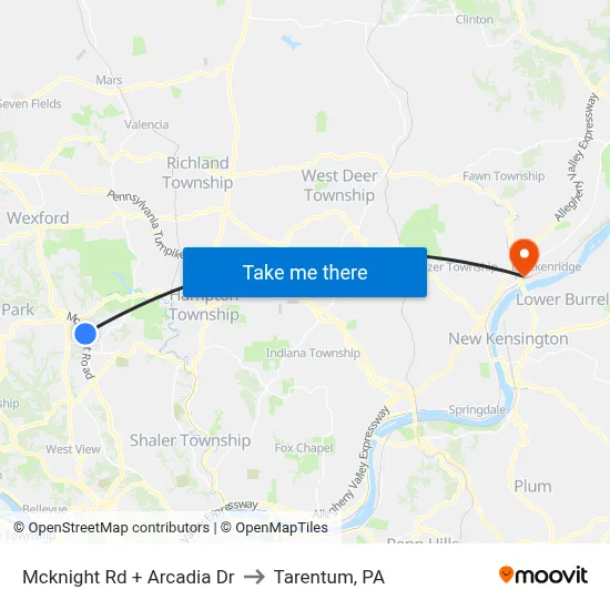 Mcknight Rd + Arcadia Dr to Tarentum, PA map