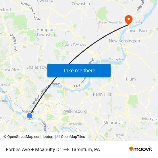 Forbes Ave + Mcanulty Dr to Tarentum, PA map