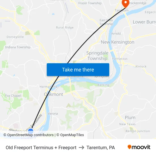 Old Freeport Terminus + Freeport to Tarentum, PA map