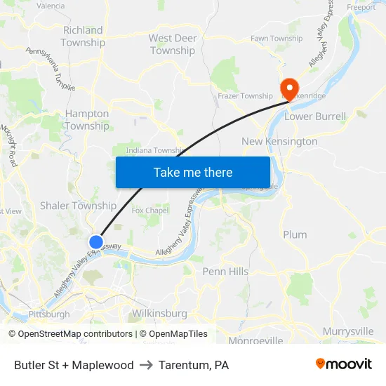 Butler St + Maplewood to Tarentum, PA map