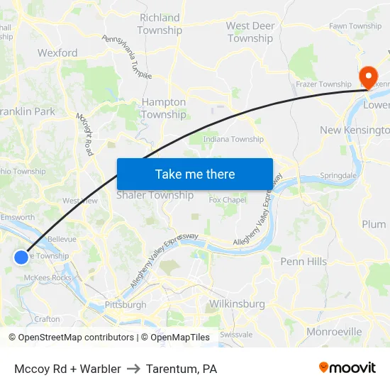 Mccoy Rd + Warbler to Tarentum, PA map