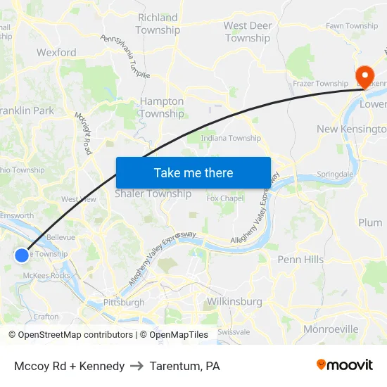 Mccoy Rd + Kennedy to Tarentum, PA map