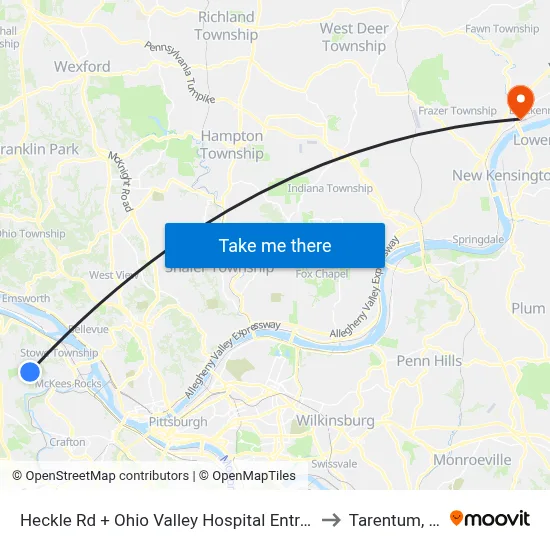 Heckle Rd + Ohio Valley Hospital Entrance to Tarentum, PA map