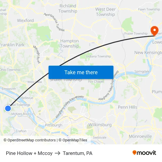 Pine Hollow + Mccoy to Tarentum, PA map