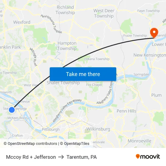 Mccoy Rd + Jefferson to Tarentum, PA map