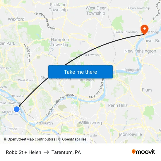 Robb St + Helen to Tarentum, PA map