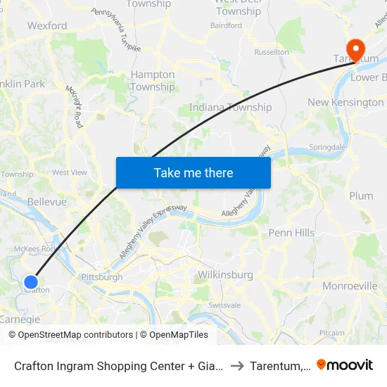 Crafton Ingram Shopping Center + Giant Eagle to Tarentum, PA map