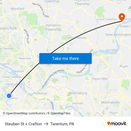Steuben St + Crafton to Tarentum, PA map