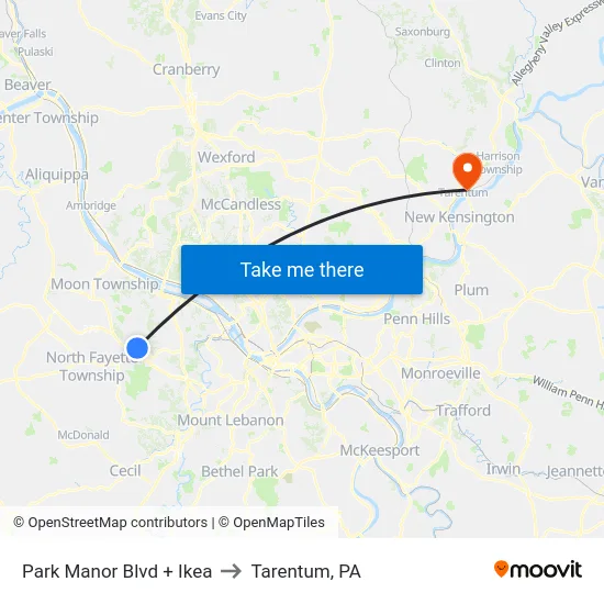 Park Manor Blvd + Ikea to Tarentum, PA map
