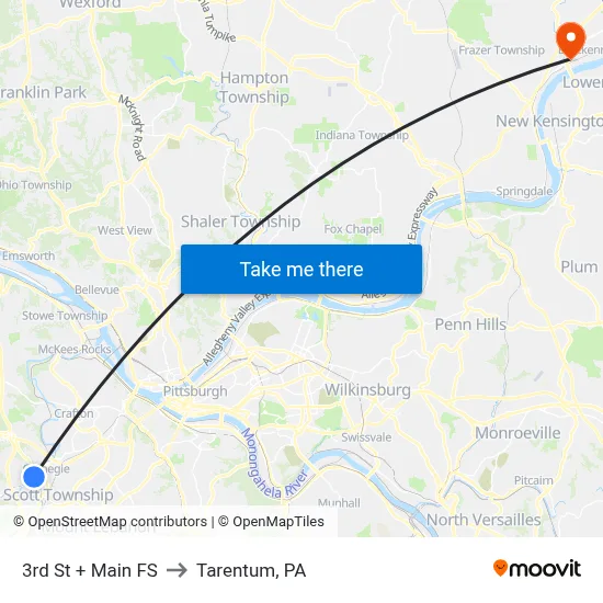 3rd St + Main FS to Tarentum, PA map