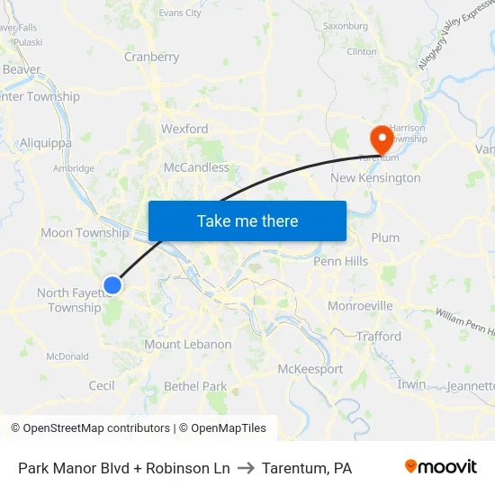 Park Manor Blvd + Robinson Ln to Tarentum, PA map