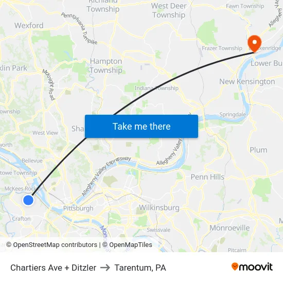 Chartiers Ave + Ditzler to Tarentum, PA map