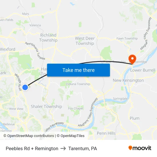 Peebles Rd + Remington to Tarentum, PA map