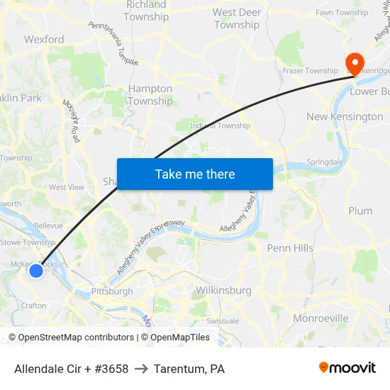 Allendale Cir + #3658 to Tarentum, PA map