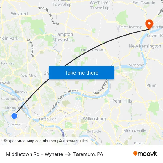 Middletown Rd + Wynette to Tarentum, PA map