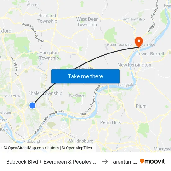Babcock Blvd + Evergreen & Peoples Plank Rd to Tarentum, PA map