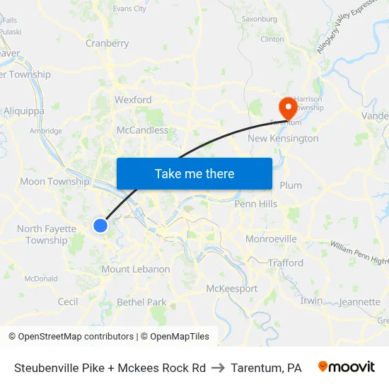 Steubenville Pike + Mckees Rock Rd to Tarentum, PA map