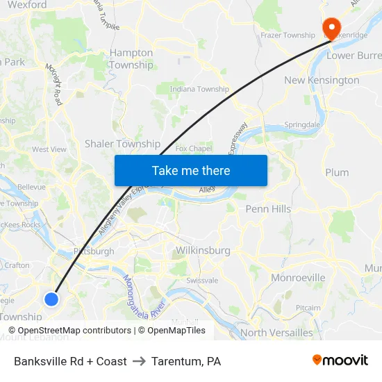 Banksville Rd + Coast to Tarentum, PA map