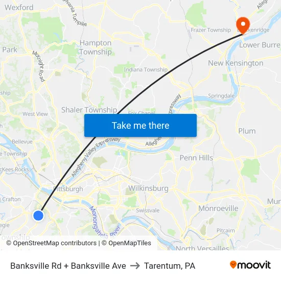 Banksville Rd + Banksville Ave to Tarentum, PA map