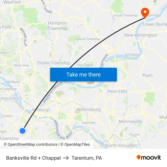 Banksville Rd + Chappel to Tarentum, PA map