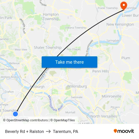 Beverly Rd + Ralston to Tarentum, PA map