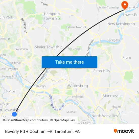 Beverly Rd + Cochran to Tarentum, PA map