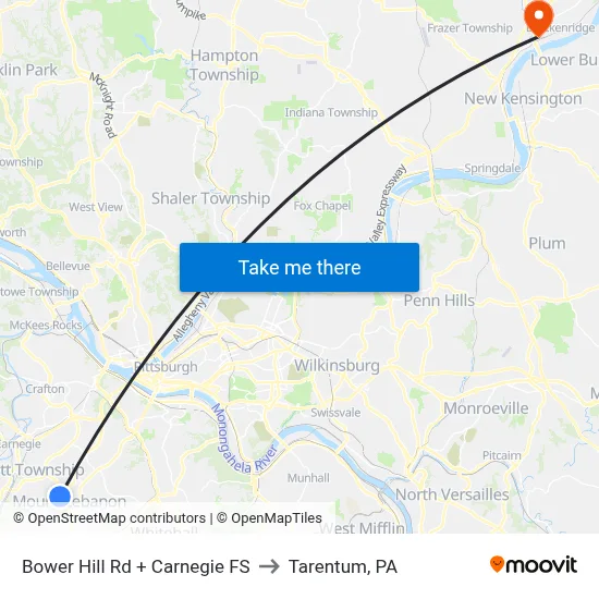 Bower Hill Rd + Carnegie FS to Tarentum, PA map