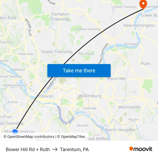 Bower Hill Rd + Ruth to Tarentum, PA map