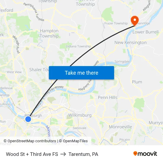 Wood St + Third Ave FS to Tarentum, PA map
