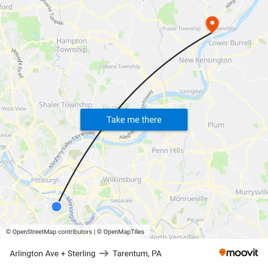 Arlington Ave + Sterling to Tarentum, PA map