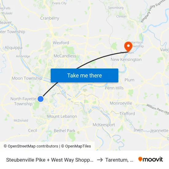 Steubenville Pike + West Way Shoppes to Tarentum, PA map
