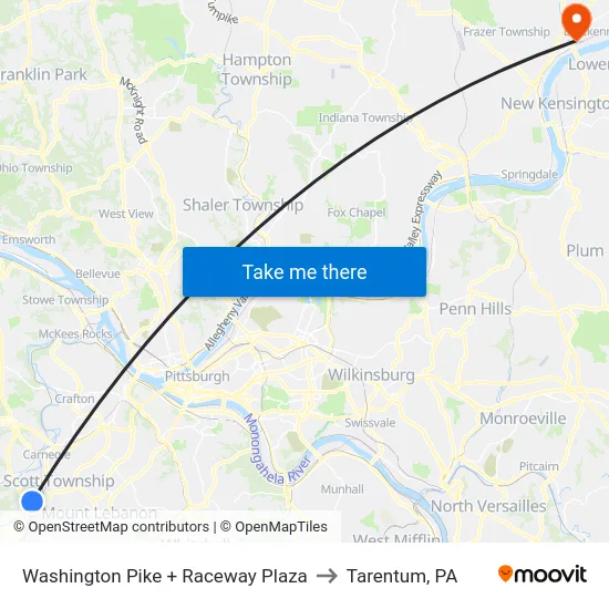 Washington Pike + Raceway Plaza to Tarentum, PA map