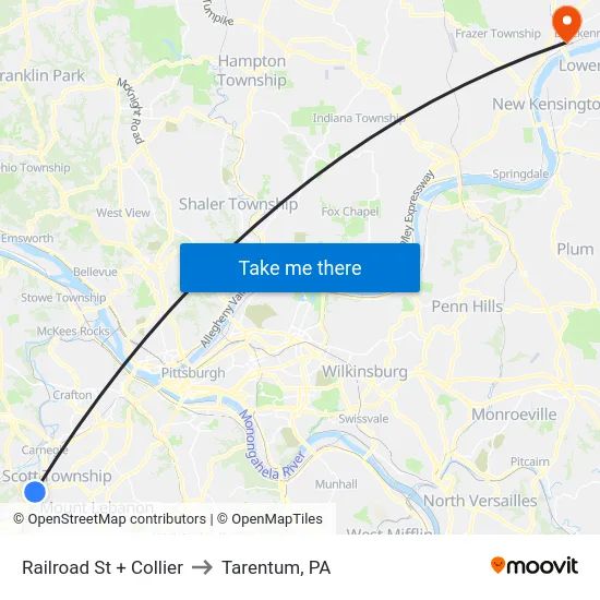 Railroad St + Collier to Tarentum, PA map