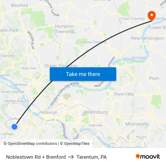 Noblestown Rd + Brenford to Tarentum, PA map