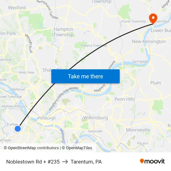 Noblestown Rd + #235 to Tarentum, PA map