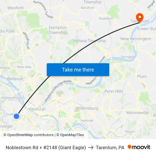 Noblestown Rd + #2148 (Giant Eagle) to Tarentum, PA map