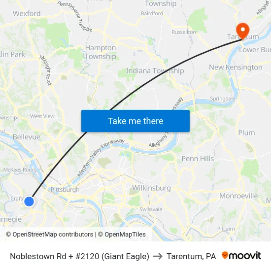 Noblestown Rd + #2120 (Giant Eagle) to Tarentum, PA map