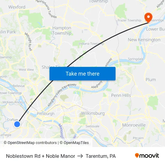 Noblestown Rd + Noble Manor to Tarentum, PA map