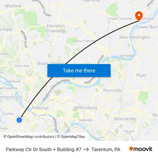 Parkway Ctr Dr South + Building #7 to Tarentum, PA map