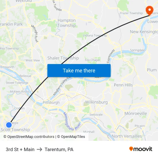 3rd St + Main to Tarentum, PA map