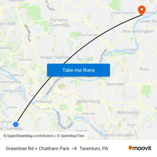 Greentree Rd + Chatham Park to Tarentum, PA map