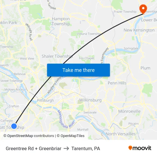 Greentree Rd + Greenbriar to Tarentum, PA map
