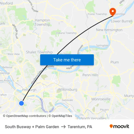 South Busway + Palm Garden to Tarentum, PA map