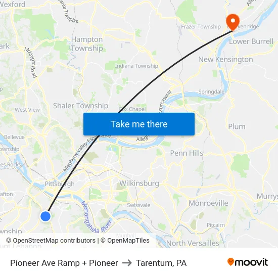 Pioneer Ave Ramp + Pioneer to Tarentum, PA map