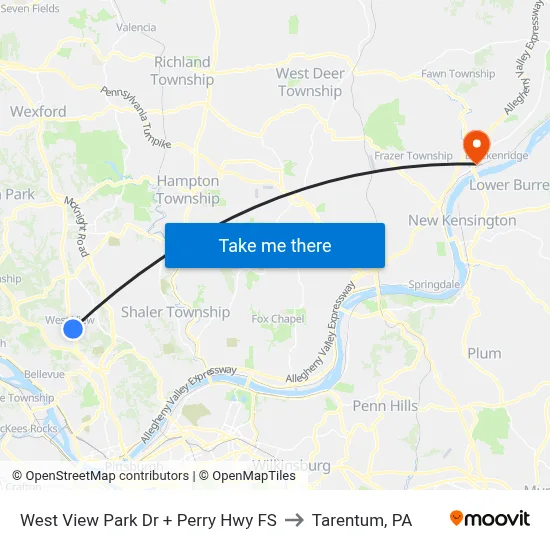 West View Park Dr + Perry Hwy FS to Tarentum, PA map