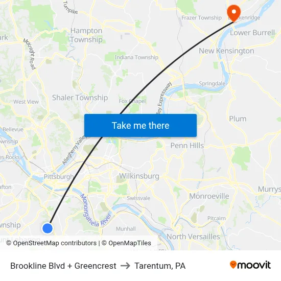 Brookline Blvd + Greencrest to Tarentum, PA map