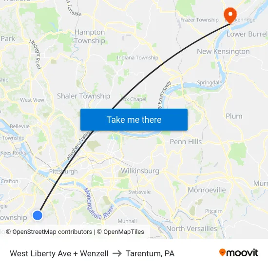 West Liberty Ave + Wenzell to Tarentum, PA map