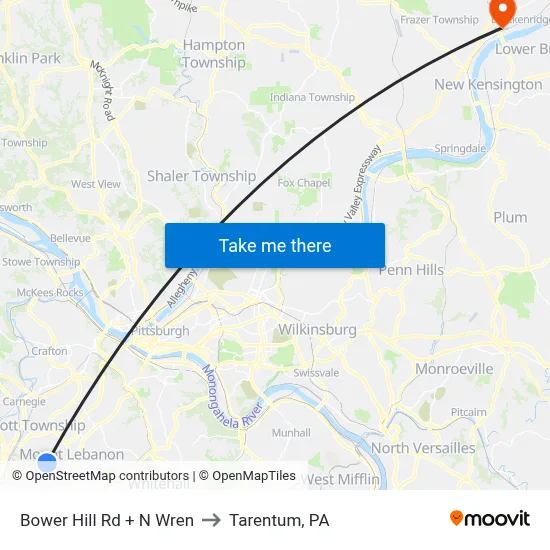Bower Hill Rd + N Wren to Tarentum, PA map