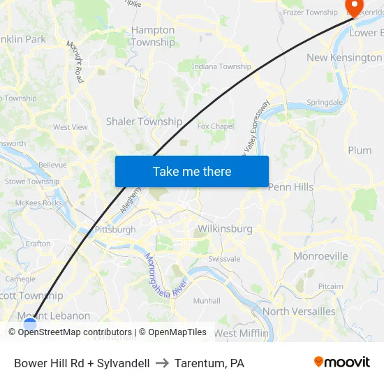 Bower Hill Rd + Sylvandell to Tarentum, PA map